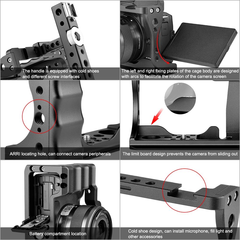PULUZ Video Camera Cage Stabilizer for Canon EOS M50 DSLR for Sony A6600 / ILCE-6600 Camera Stabilizer with Handle Grip