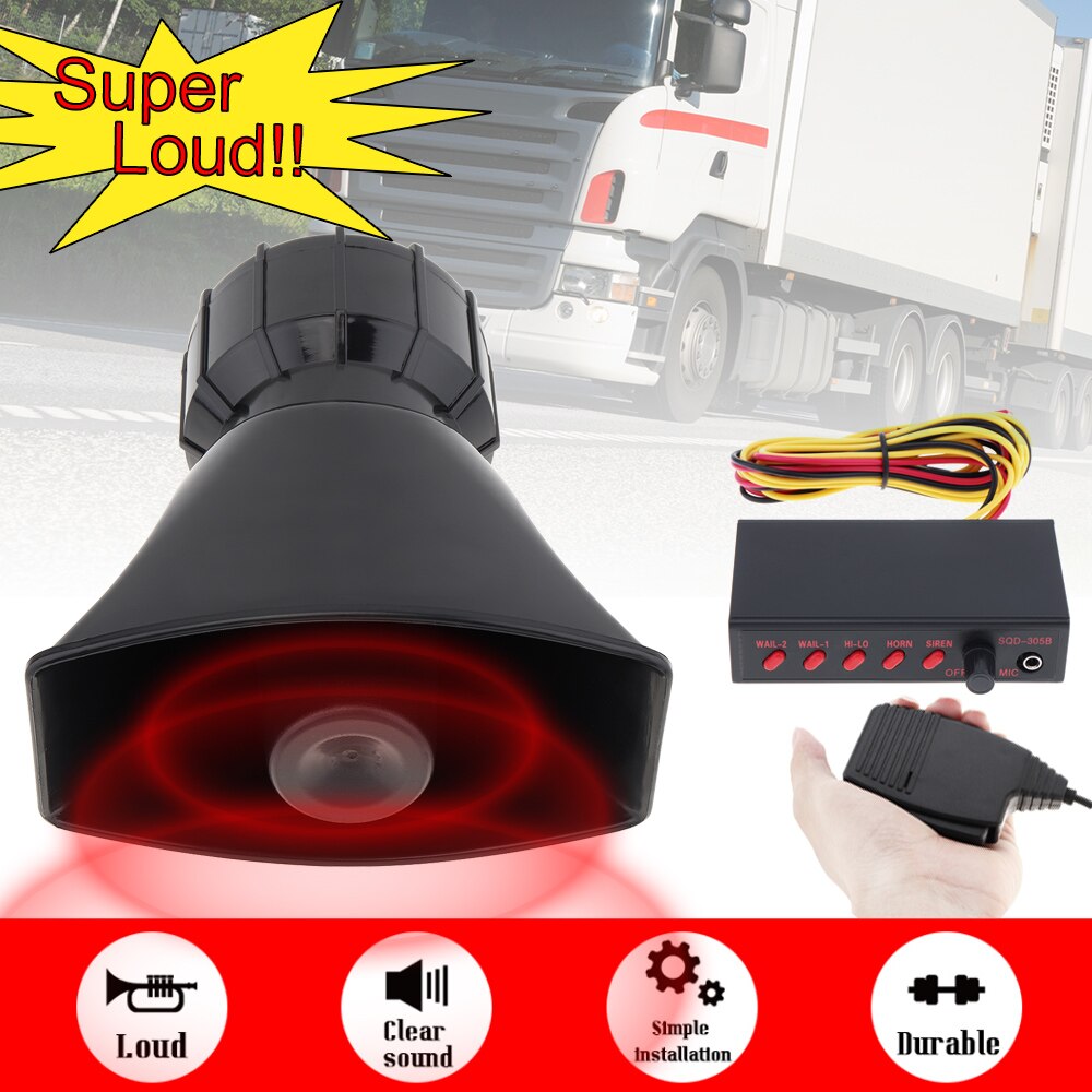 12V 120-150dB Car Siren Horn Sound 5 Tone Alarm Electric Horn Speaker System Megaphone Loud Speaker Fit for Car Train Boat Ship