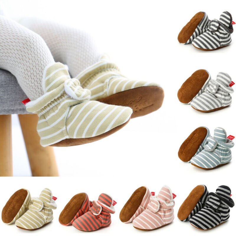 Établi à la 0-18M | Chaussons à semelle souple, bottes à rayures en coton, chaussures de berceau pour bébés garçons et nourrissons