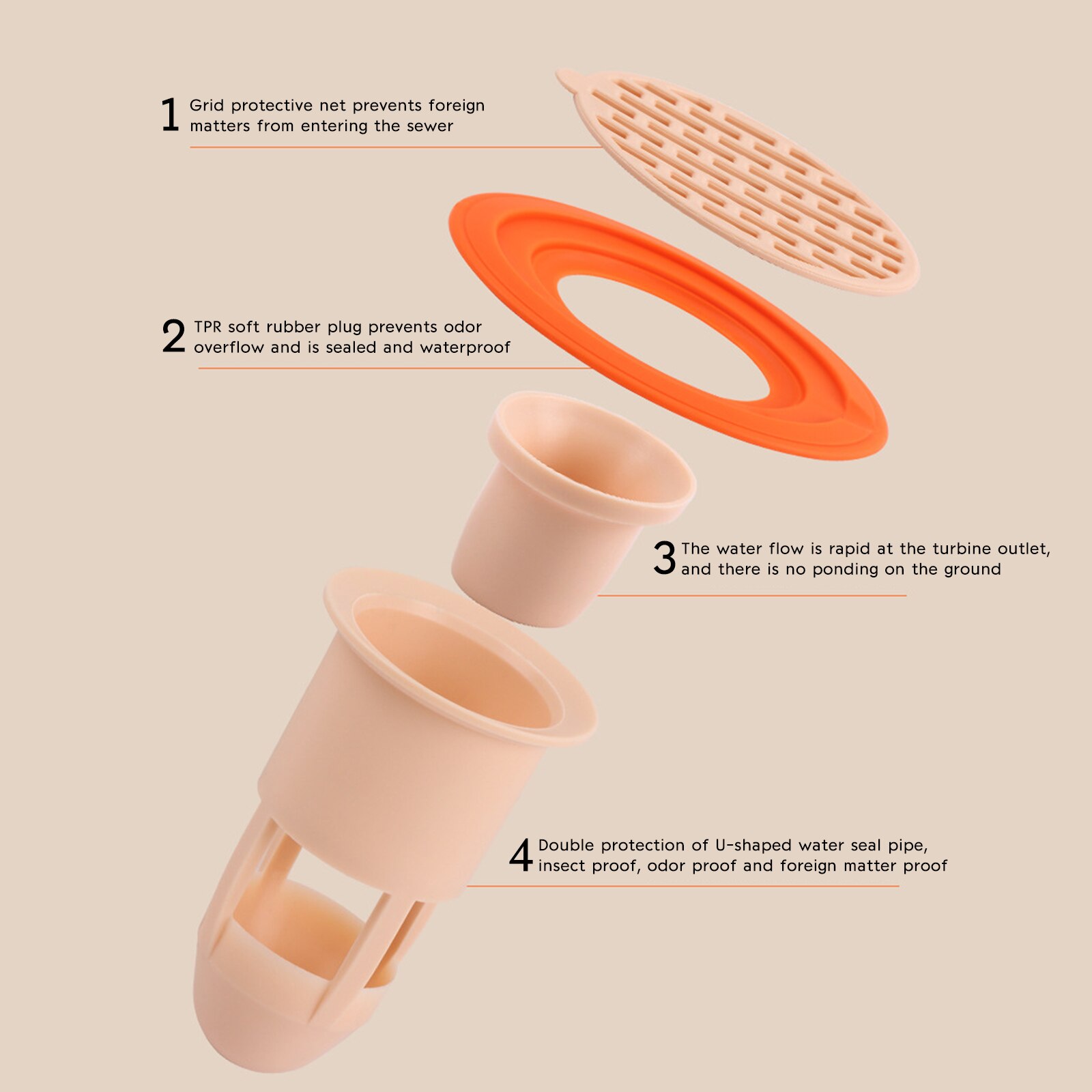 filtre Anti-odeur en Silicone pour salle de bain, douche, couvercle de bouchon, filtre de vidange d'eau, déodorant anti-insectes