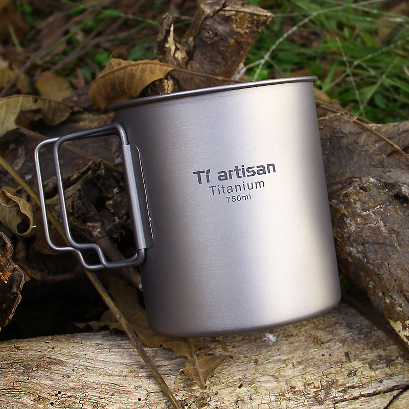 Tiartisan 350 ml 750 ml Tatinium-Tasse, Wandergeschirr, faltbarer Griff, Kaffeetassen mit Deckel, leichte, gefrostete Tassen