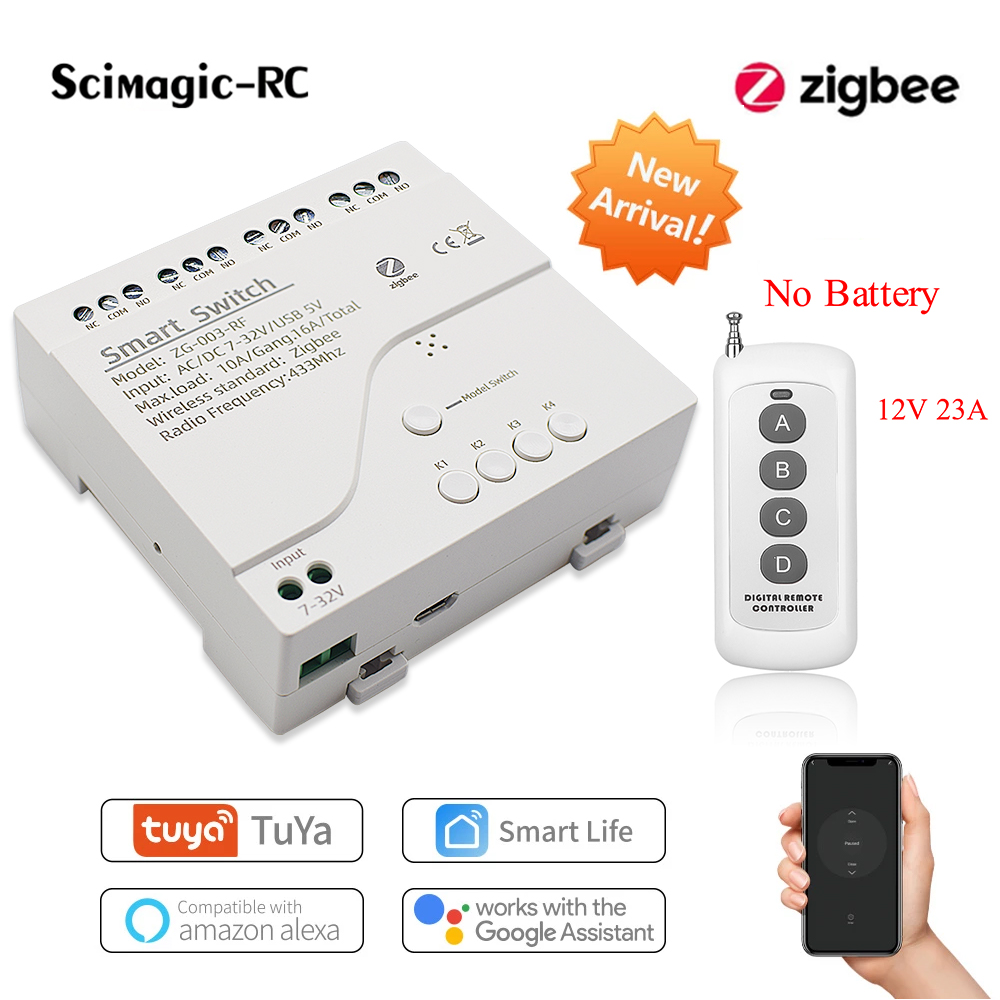 Zigbee 3.0 Wifi Smart Switch Home RF Relay Module 1/2/4 Ch DC 12V 24V 7V-32V Voice Group Remote Control Work With Tuya Alexa