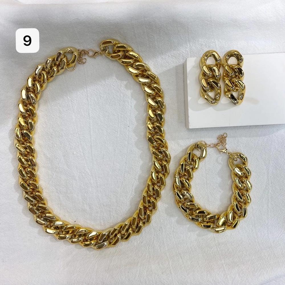 Dames retro gouden dikke kettingset van 3 #39 hiphop punk straatstijl sieraden korte ketting: 9