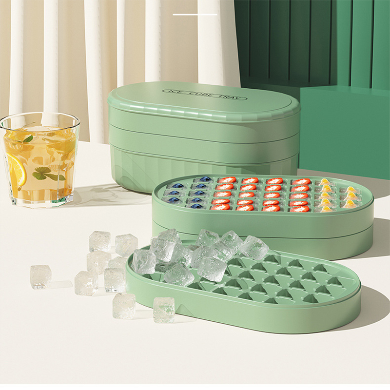 36/72 Grid Ice Cube Mold Large Capacity Silicone Ice Tray Home Storage with Lid Hard Sole Soft Sole Tool