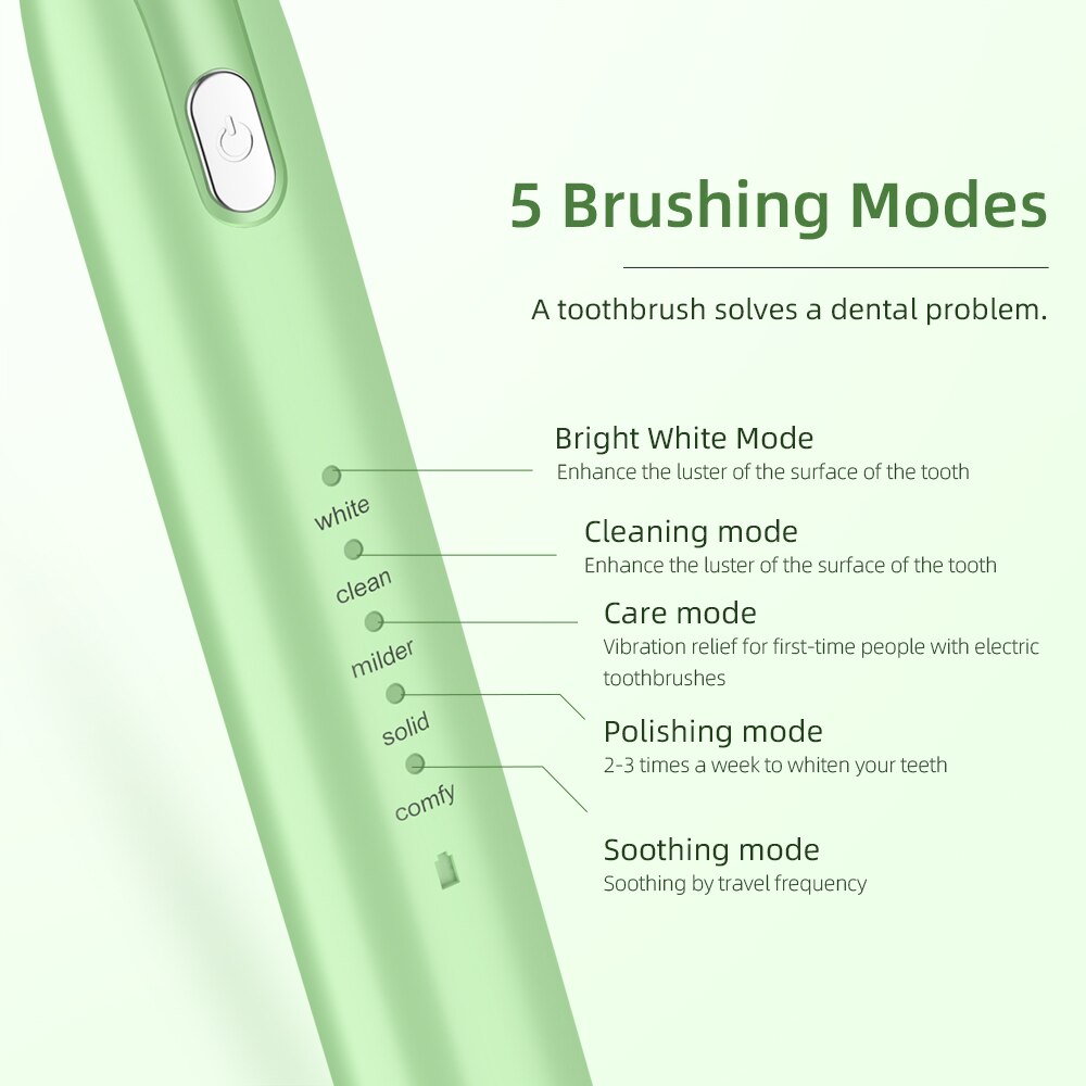 Electric Toothbrush With Two Brush Heads Adult Five-speed USB Rechargeable Teeth Brush Powerful Ultrasonic Electric Toothbrush