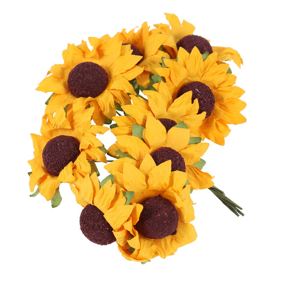100pcs Chic Mini Artificial Paper Sunflower Wedding Decor Craft DIY (Orange)
