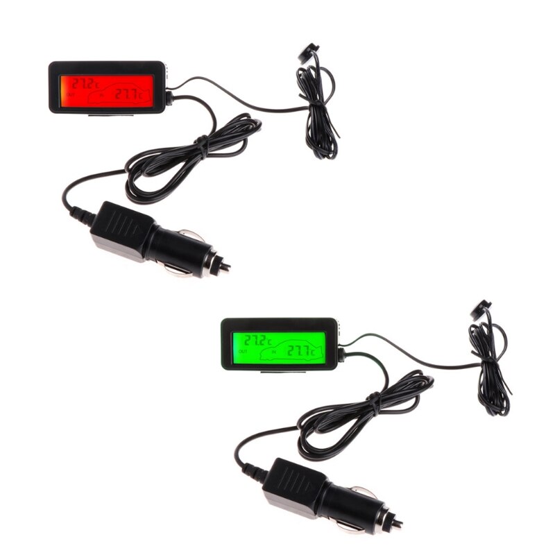 Car Inside Outside Thermometer Mini Digital Car LCD Display Indoor Outdoor Thermometer 12V Vehicles 1.5m Cable Sensor