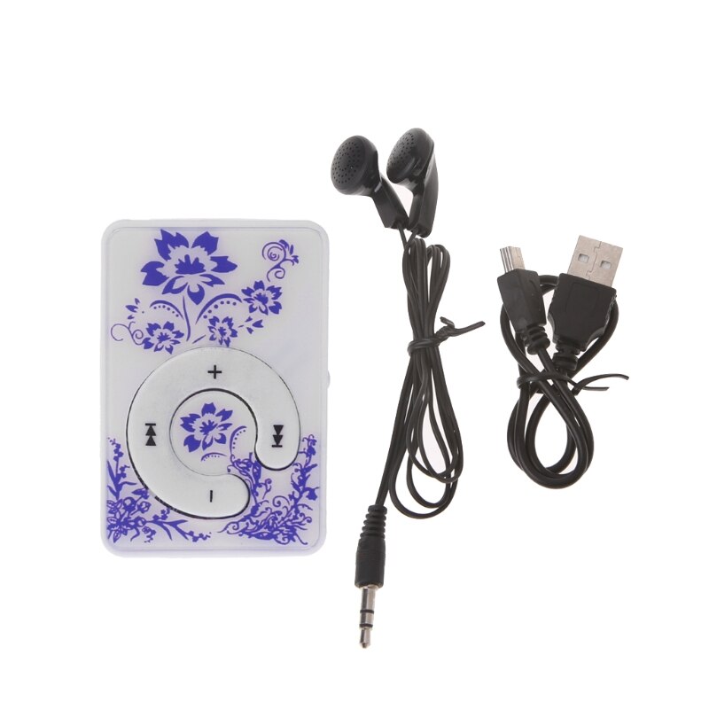 Chinese style Floral Pattern Mini Clip Music MP3 Player With Earphone USB Cable: Purple