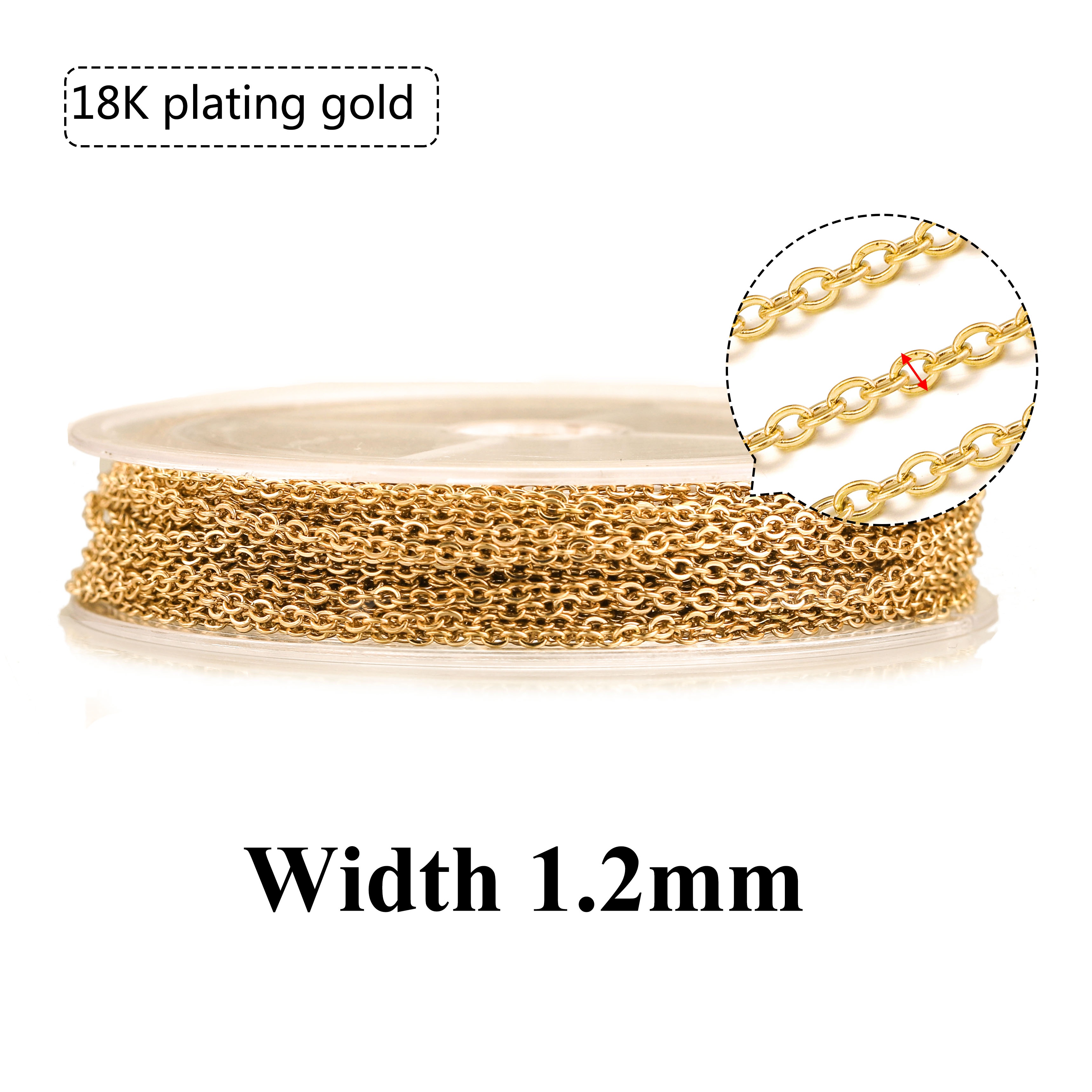 10 m/rol roestvrij staal plat kabel ketting bulk voor zilver rose gouden ketting 1 mm 1,5 mm 2 mm 2,5 mm ketting diy sieraden materialen: YELLOW