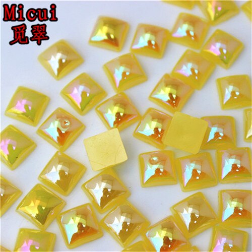 Micui 100Pcs 8Mm Vierkante Jelly Kleur Acryl Plaksteen Crystal Stones Niet Hotfix Plakboek Strass Voor Diy Craft MC445: yellow AB