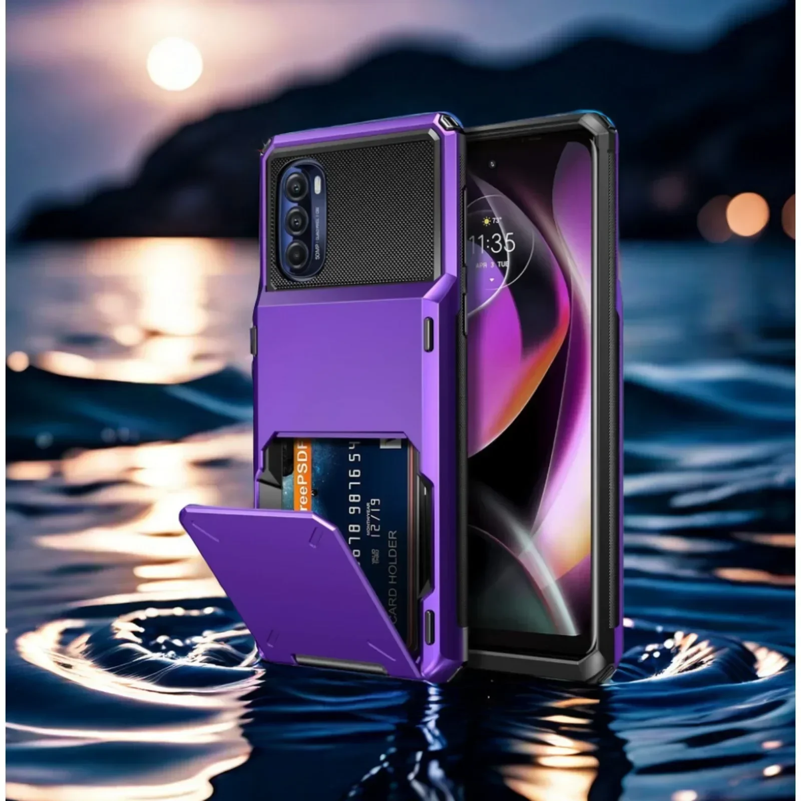 Card Case for Moto G 5G Case Wallet Cover 4-Card Credit Card Holder ID Slot Hard Shell Rugged Armor Case for Moto G 5G
