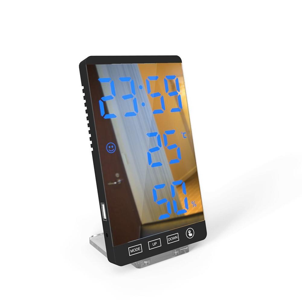 Praktische Digitale Led Wekker Multifunctionele Weerstation Thermometer Spiegel Klok: black and blue