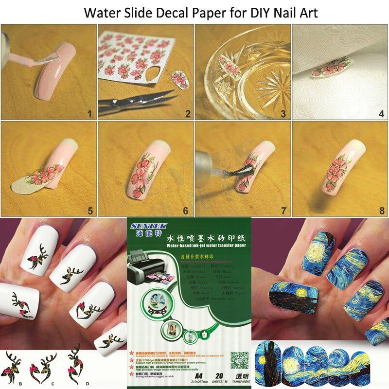 (5 Clear + 5 Wit) Inkjet Water Transfer Papier voor DIY Decals Nagels Stickers