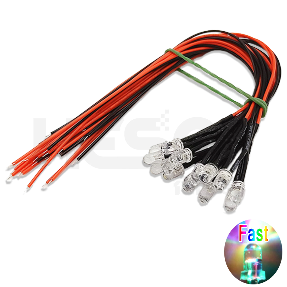 10 Uds 5mm LED 5-12V 20cm precableado blanco rojo verde azul amarillo UV RGB lámpara de diodo decoración diodos emisores de luz presoldados: Multicolor