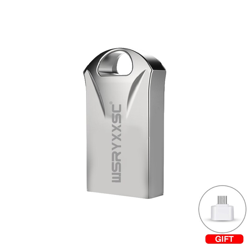 Wsryxxsc super mini usb flash drive metallo impermeabile flash drive 64gb 32gb 16gb 8gb 4gb ad alta velocità usb flash con adattatore libero: 16GB / silver
