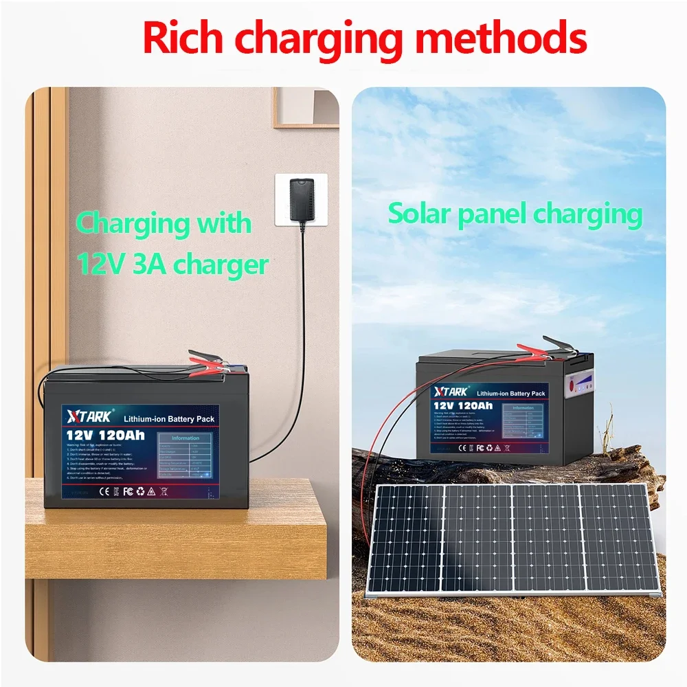 2024 verbesserte Lifepo4 Lithium-Batterie 12V 120ah tragbare wiederauf ladbare Batterie eingebaute Power Display Port Aufladung
