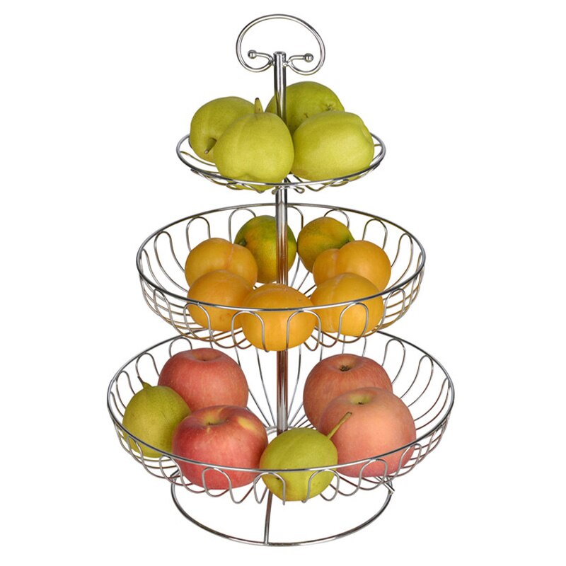 Panier à fruits à 3 niveaux rangement en fer plat à fruits cuisine maison bol détachable support à gâteaux en métal organisateur de desserts décoratifs: Silver