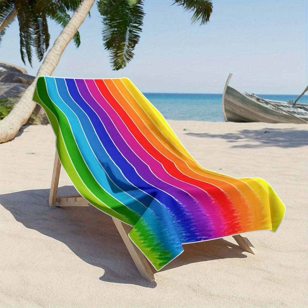 1pc schnelltrocknende strandtücher mit regenbogenstreifen, , 2d bedruckte polyestertücher, ganzjährig, unisex, geeignet für Strand/Camping/surfen, strandmatte