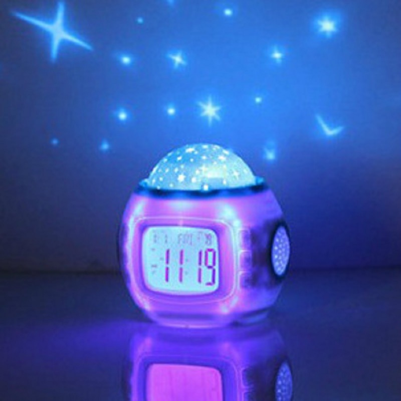 Ledet digitalt vækkeur snooze stjerneklar stjerne glødende vækkeur til børn babyværelse kalender termometer natlys projektor