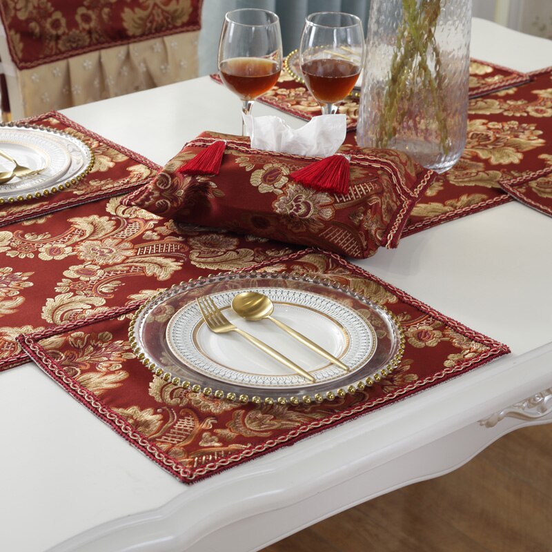 Eurooppalainen klassinen jacquard-tabletti kodin ylellinen kangas kulho matot lasinalus ruokapöytä sisustus länsimainen ruoka lämmöneristys pöytämatot