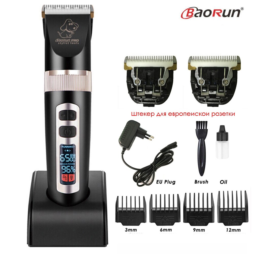 Baorun P9 Haarschneidemaschine Hunde Professionelle LCD Bildschirm Haustier Katze Schermaschinen Elektrische Pflege Trimmer Wiederaufladbare Haarschnitt Maschine Tiere: Schwarz hinzufügen 2B Klinge