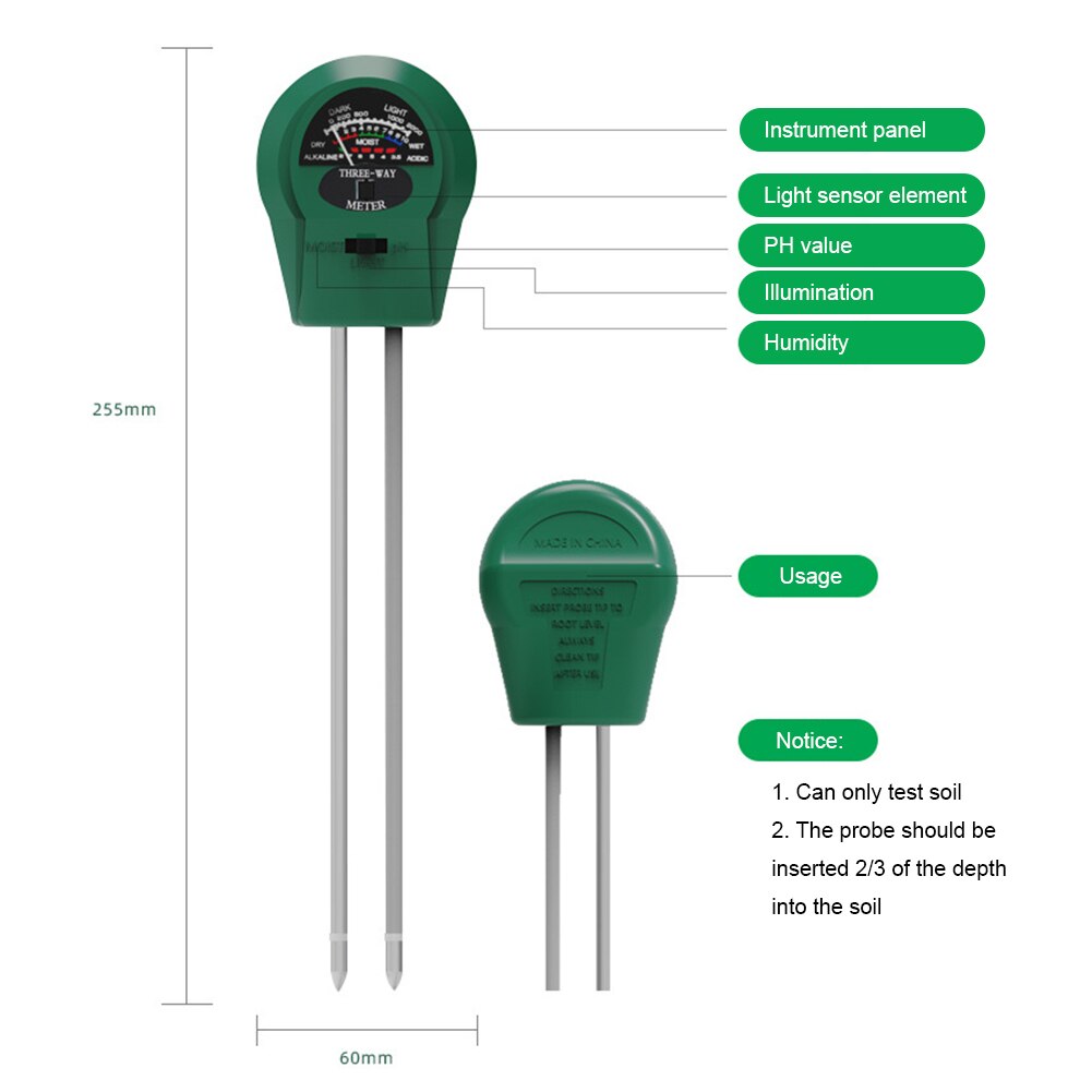 3 In 1 Plant Bloemen Bodem Ph Tester Vocht Meten Vochtigheid Lichtmeter Hydrocultuur Analyzer Tuinieren Detector Hygrometer