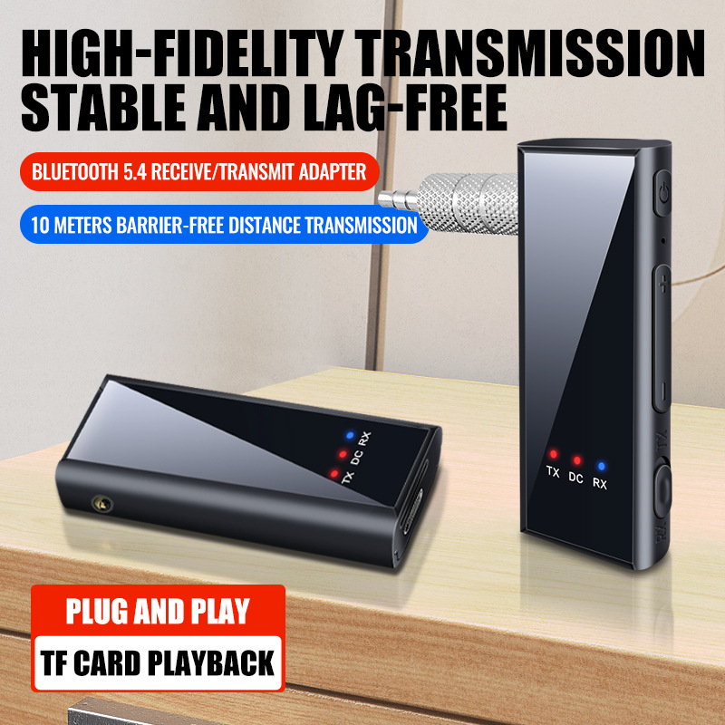 Bluetooth 5.4 Audio Receiver Transmitter 2 in 1 Hifi Stereo Wireless Adapter 3.5MM AUX With Mic For Car Airplane TV PC Speaker