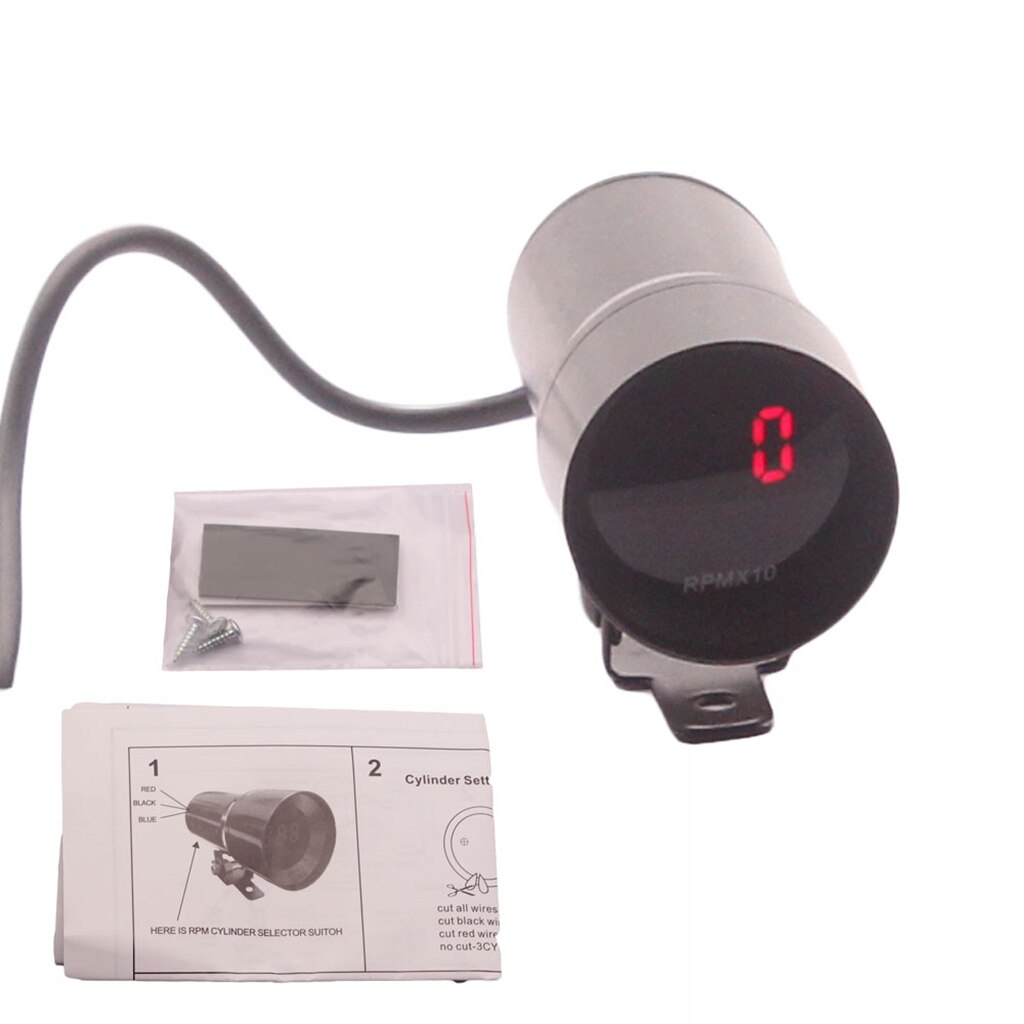 1.5" 37mm Tachometer Red Digital Led Auto Gauge Meter For 4, 6 Or 8 Cylinder