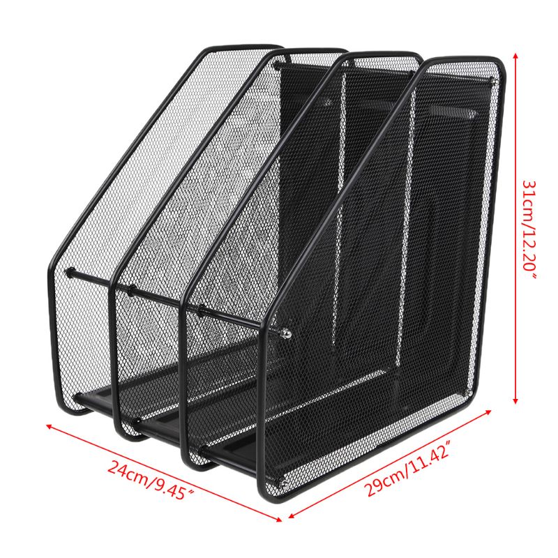 3 Column Metal Mesh Document Rack File Holder Letter Magazine Newspaper Tray for Home Office Desk Organizer Supplies