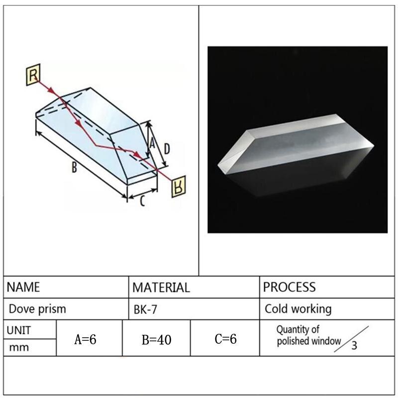 40x6x6mm Optical Glass Dove Prism K9 Trapezoidal Prism Lens Optics