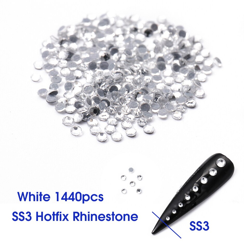 1440pc super glitter krystal ab  ss3-ss20 hotfix rhinsten på negle dekoration fix flad ryg strass nail art sten  le1610: Hvid  ss3