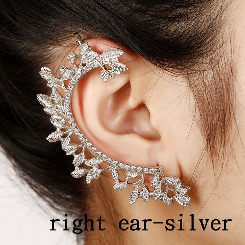 Oorbellen Verkoop Leaf Ear Manchet Gebogen Strass Zinklegering Earcuffs Unieke Sieraden Accessoires Meisje Clip Oorbel: right ear silver