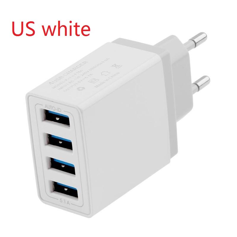 4 Poorten Usb Charger Adapter 5V Eu Plug Mobiele Telefoon Universele Usb Snel Opladen Multifunctionele Oplader Voor xiaomi Samsung Eu Ons: US white