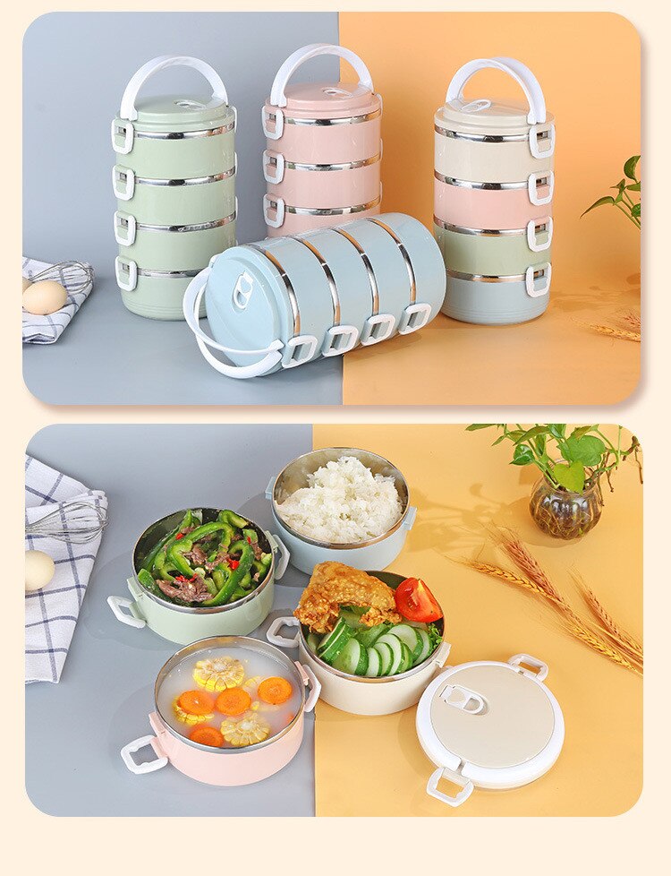 Fiambrera térmica aislante para uso en el hogar, fiambrera portátil de acero inoxidable multicapa a prueba de fugas, herramientas de cocina para exteriores