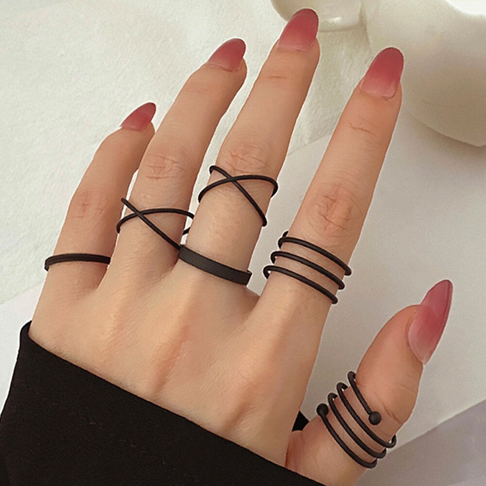IFMIA 6 sztuk/zestaw Punk Ring Finger minimalistyczny gładkie złoto/czarny geometryczne metalowe pierścionki dla kobiet dziewczyn Party biżuteria Bijoux Femme