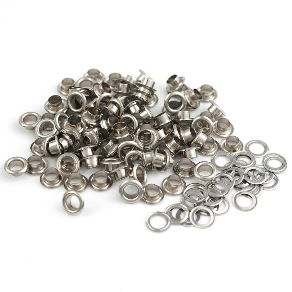 Anneau d'œillets en métal de 5mm, 100 pièces, avec rondelle, pour l'artisanat du cuir, Scrapbooking, chaussures, vêtements, ceinture, chapeau, sac, étiquettes, accessoires de bricolage: NICKEL