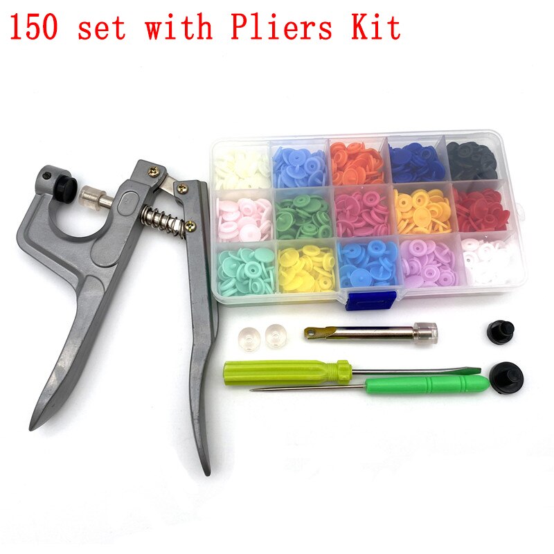 150/360/408 Set T5 Plastic Drukknoop Met Snaps Tangen Tool Kit Hars Knop Druk Stud Vervangen Snaps Voor diy Doek Knop: 150set with Pliers