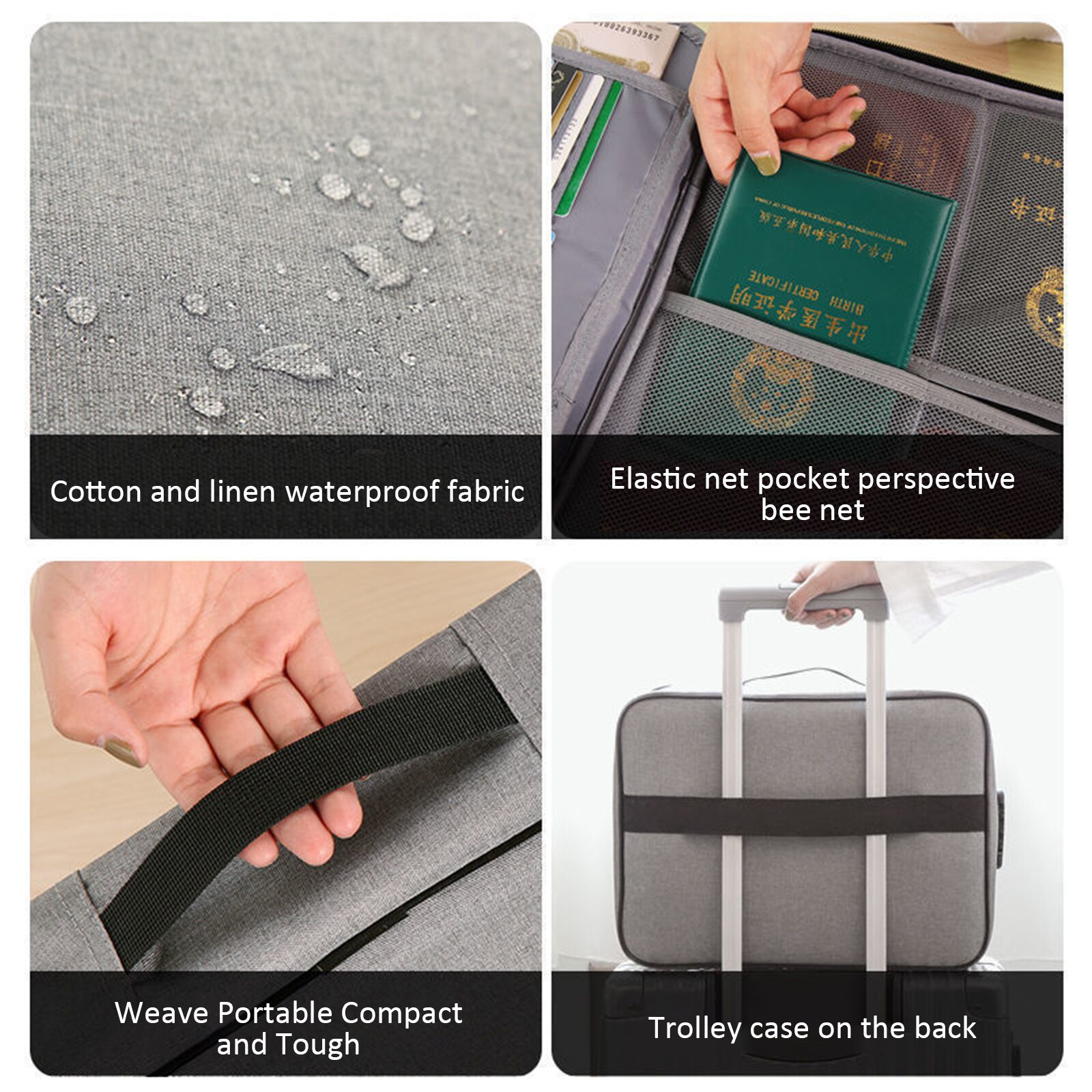 Large Capacity Multi-Layer Document Storage Bag Certificate File Organizer Case A4 Folder Passport Card Briefcase Password Lock