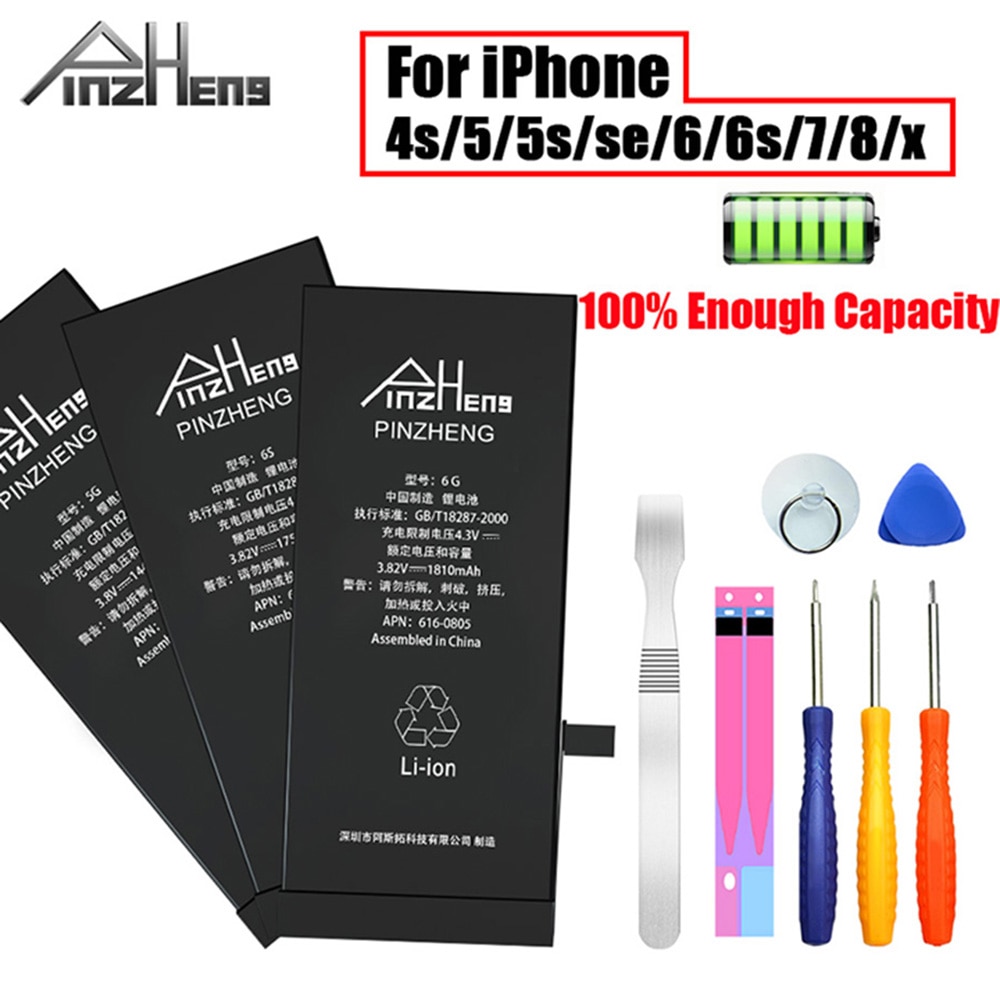 Pinzheng Originele Capaciteit Batterij Voor Iphone 6 6 S 7 8 X Vervanging Bateria Reparatie Gereedschap Kit Voor Iphone 4 S 5 5 S Se Batterij
