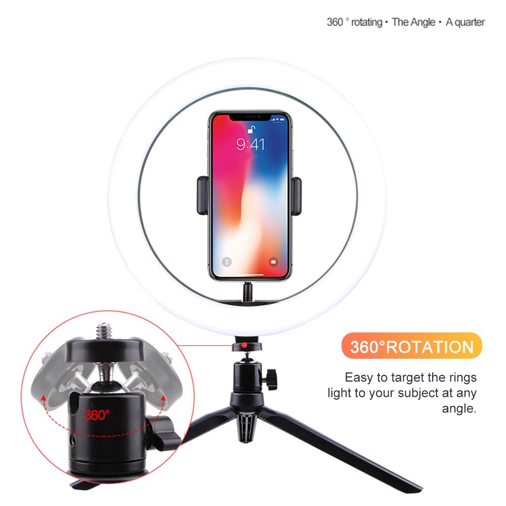 10 tums spegel rgb selfie ring-light set lysdioder fyll lampa lysdioder ringlight justerbart stativ bt för sminkspegel