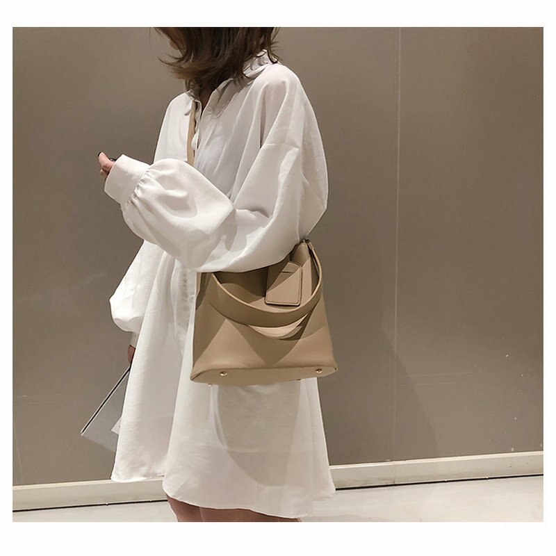 Sac à bandoulière en couleur unie pour femmes, sac en seau de grande capacité, sac à épaule coréen, nouvelle tendance,