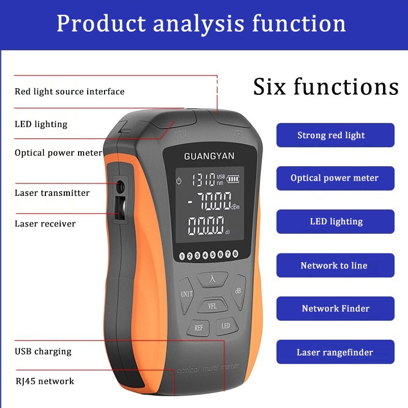 6 In 1 Multifunctionele Optische Power Meter Visual Fault Locator Netwerkkabel Test Glasvezel Tester 5Km 15Km Vfl