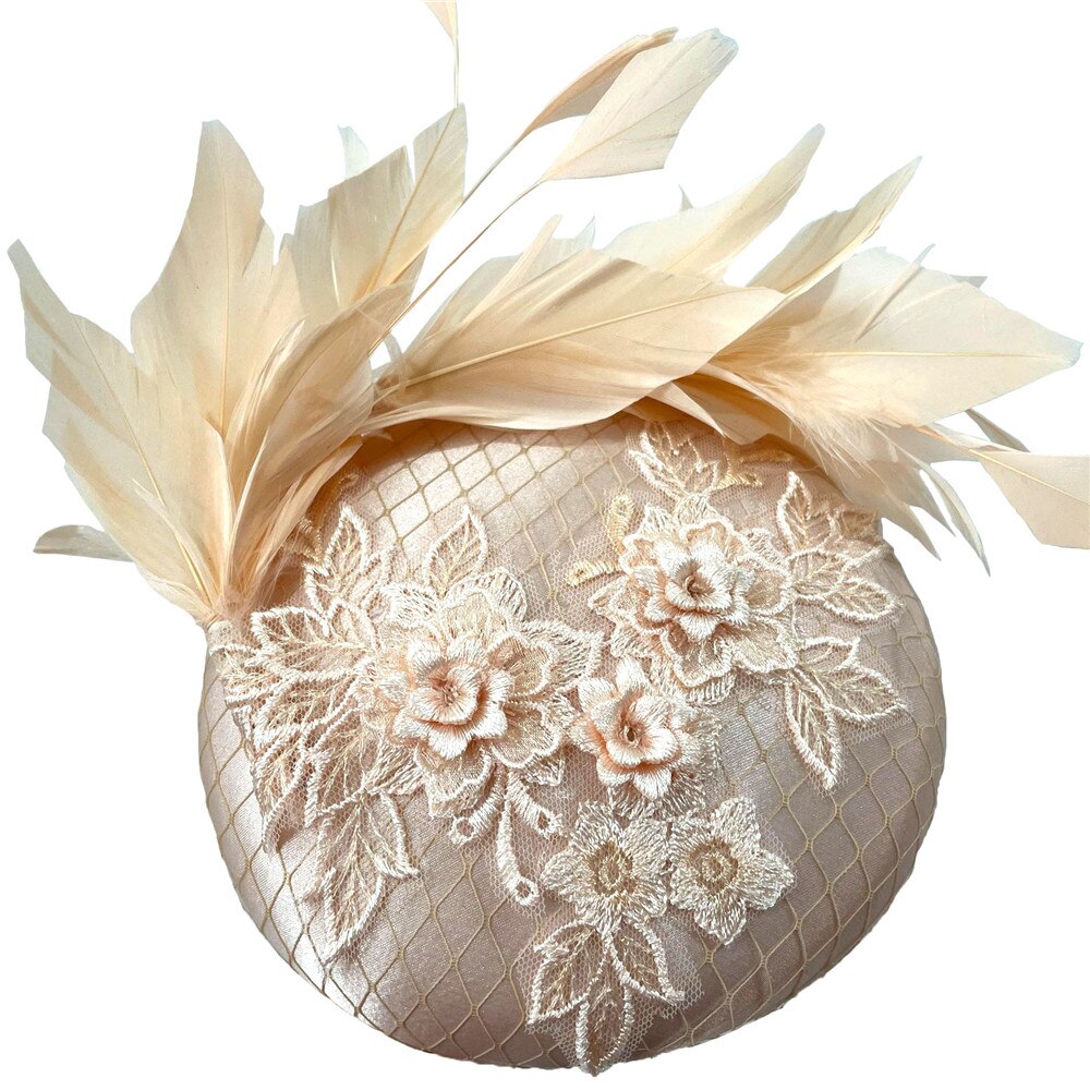 Mooie Mode Vrouwen Bruiloft Hoed Bridal Dames Bruiloft Fascinators Hoofdband Met Fancy Feather Party Gelegenheid Haar Accessoires: Champagne