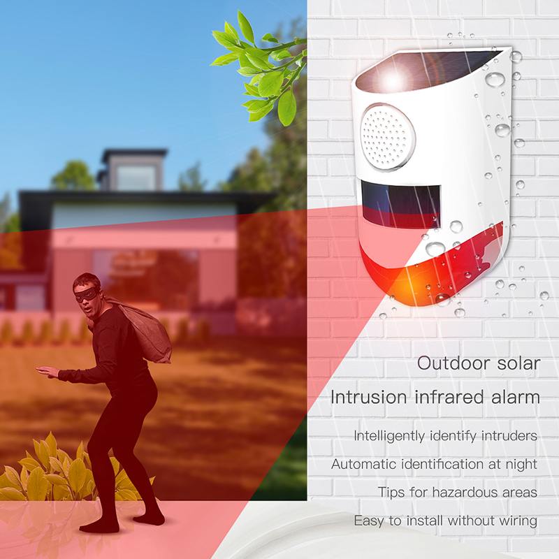 Draadloos Geluid En Licht Alarm 120dB Afstandsbediening Waterdichte Zonne-energie Opladen Knipperende Sirenes Voor Huis Alarm Beveiligingssysteem