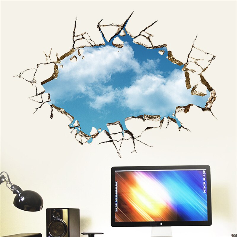 3D cassé mur trou Stickers muraux pour bureau salon chambre décoration de la maison bricolage animaux cerf loup paysage Mural Art Stickers