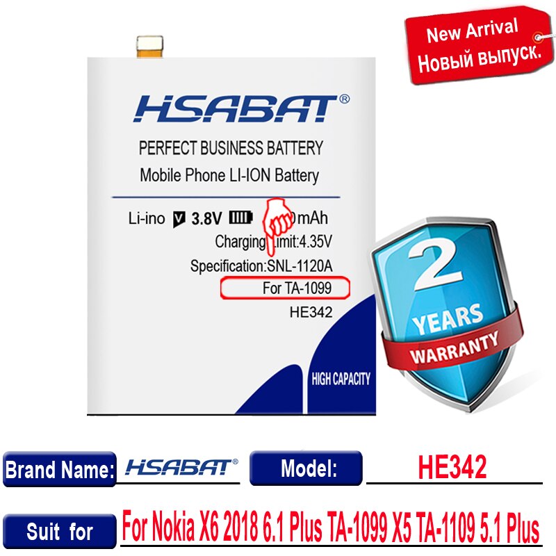Hsabat Hij 342 HE342 HE361 BQ-5732L 4600Mah Batterij Voor Nokia X6 6.1 Plus Ta-1099 X5 Ta-1109 5.1 Plus