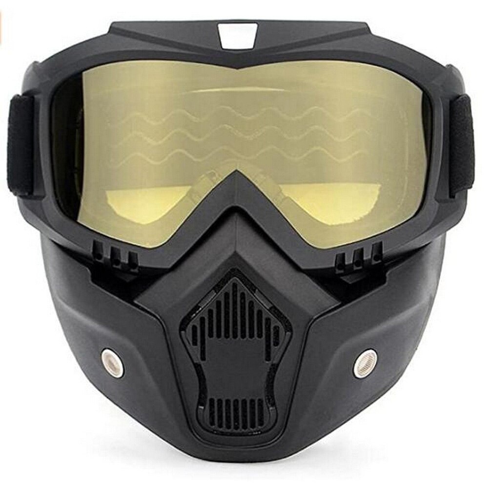 Motorcycle Helmet with Riding Goggles Glasses with Removable Face Mask,Detachable Fog-proof Warm Goggles Bicycle Motorcycle Caps: Yellow