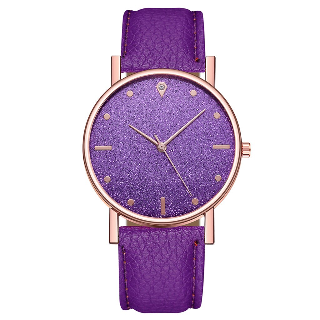 Leren stap horloge voor vrouwen luxe dameshorloge quartz horloge armband horloges klok: Paars 