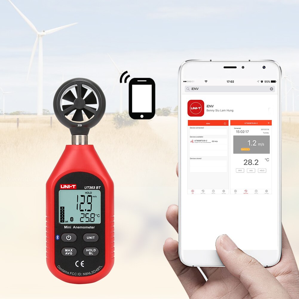 Weer Data Collection Digital Anemometer Bluetooth Wind Meter Draagbare Windsurfen Lcd Display Zeilen Met Thermometer