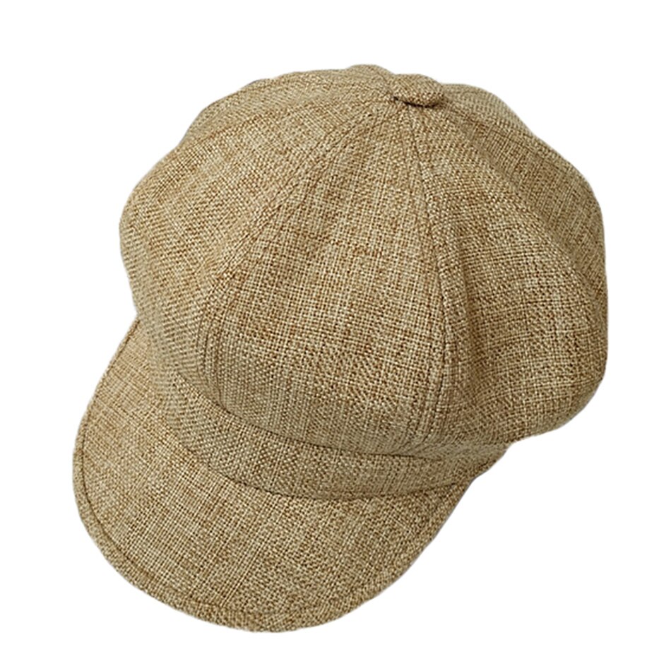 Hoaree 100%  linned nyhedsdreng hue kvinder ottekantet hue hat hvid baret hætter damer sommermaler kvindelige vintage bager dreng hat: Khaki